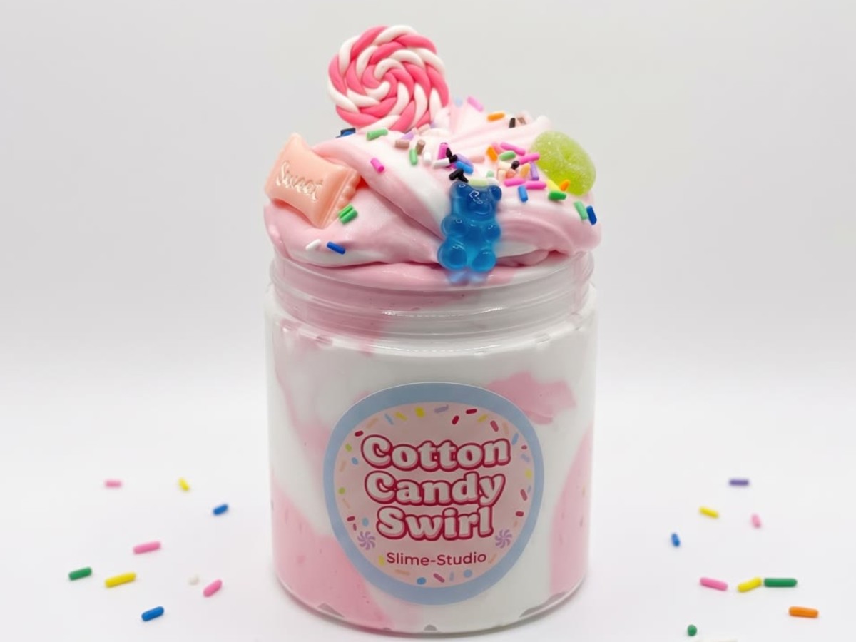 Cotton Candy Swirl — butter slime, lolly and sweet charms in pink and white, candyfloss scented